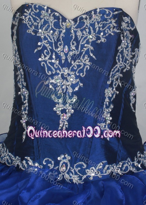 Classical Ball Gown Embroidery Sweetheart Blue Ruffles Quinceanera Dresses