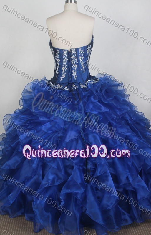 Classical Ball Gown Embroidery Sweetheart Blue Ruffles Quinceanera Dresses