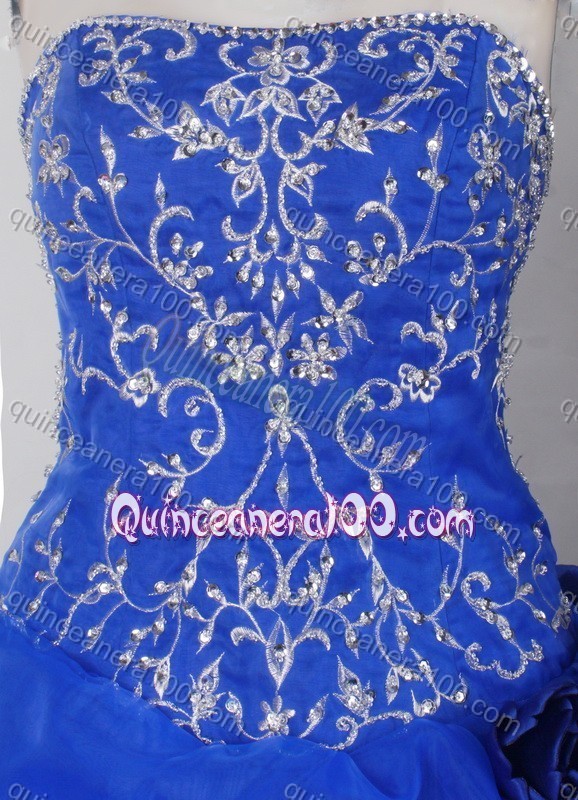 Beautiful Ball Gown Strapless Blue Embroidery And Pick-ups Quinceanera Dress