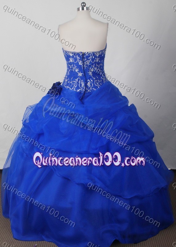 Beautiful Ball Gown Strapless Blue Embroidery And Pick-ups Quinceanera Dress