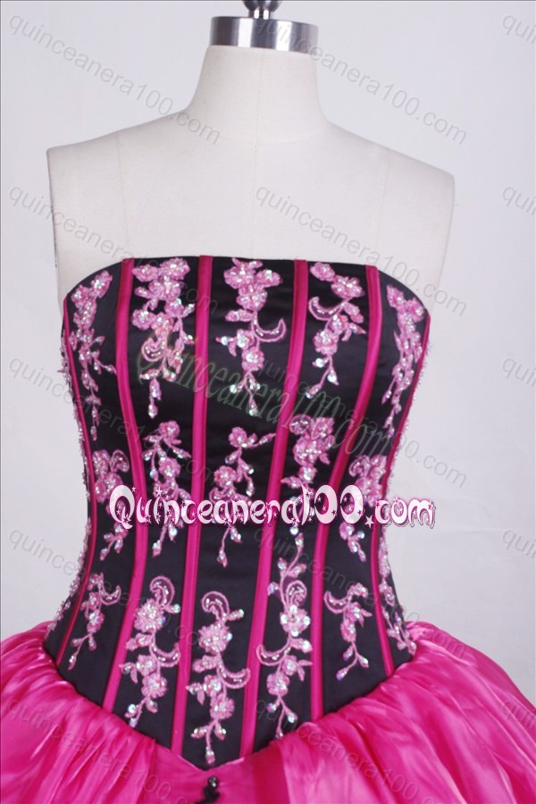 Classical Hot Pink Ball gown Strapless Embroidery And Beading Quinceanera Dress