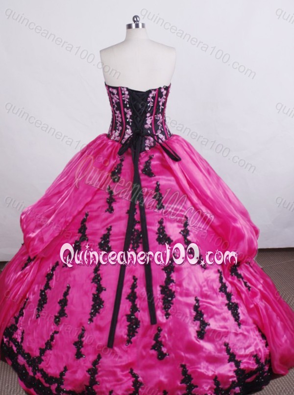 Classical Hot Pink Ball gown Strapless Embroidery And Beading Quinceanera Dress