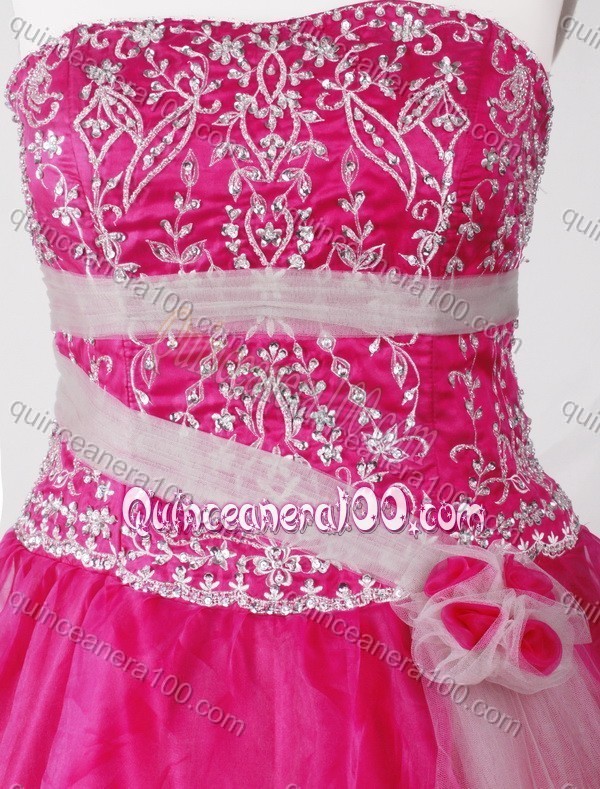 Cute Ball Gown Strapless Beaded Decorate Quinceanera Dress in Fuchsia