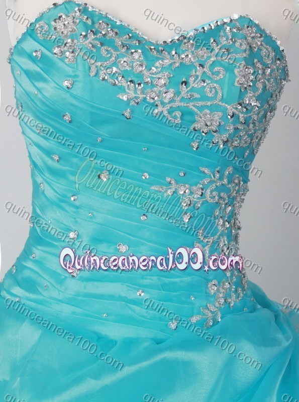 Elegant Ball Gown Sweetheart Ruffles And Beading Quinceanera Dress in Aqua Blue