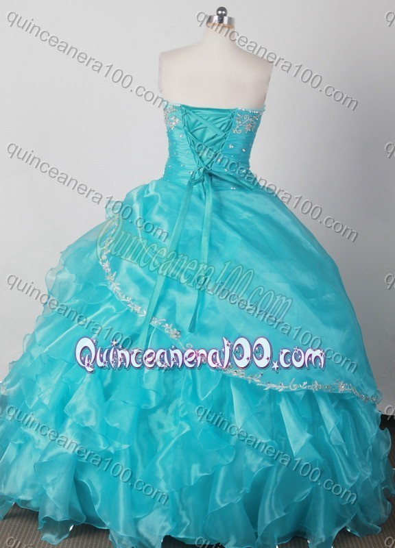 Elegant Ball Gown Sweetheart Ruffles And Beading Quinceanera Dress in Aqua Blue