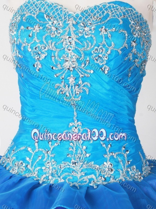 Exquisite Blue Ball Gown Sweetheart Beading And Ruffles Quinceanera Dress