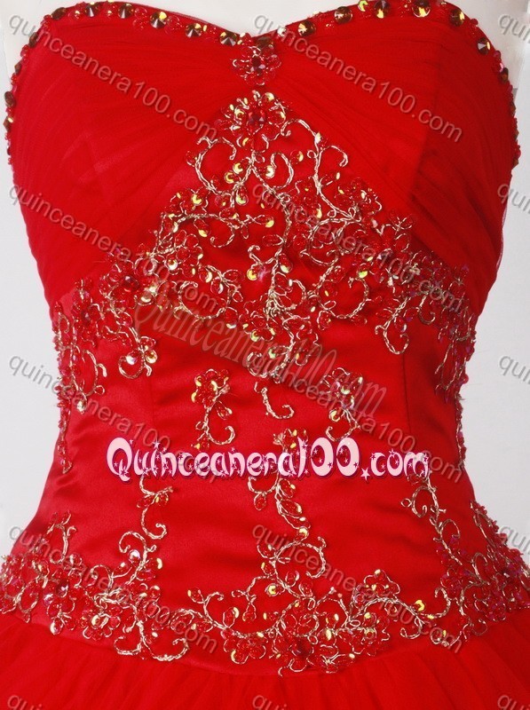 Formal Red Ball Gown Strapless Quinceanera Dress with Beading