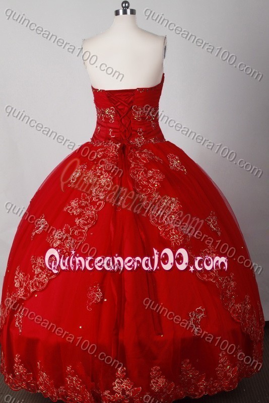 Formal Red Ball Gown Strapless Quinceanera Dress with Beading