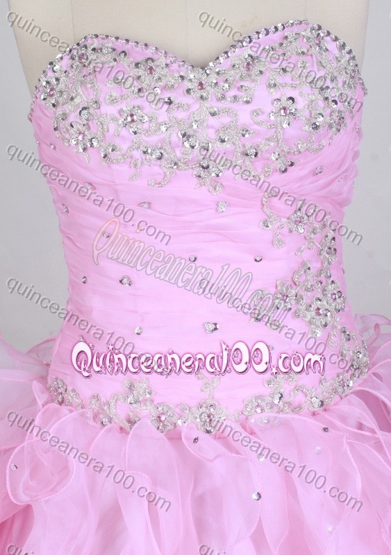 Lovely Pink Ball Gown Sweetheart Beading Quincenera Dresses With Ruffles