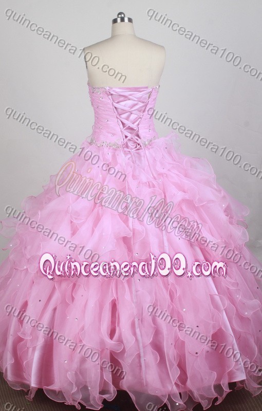 Lovely Pink Ball Gown Sweetheart Beading Quincenera Dresses With Ruffles