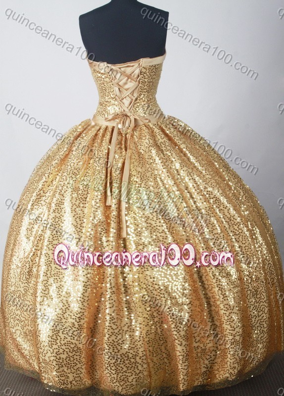 Luxuriously Ball Gown Strapless Gold Paillette Quinceanera Dress