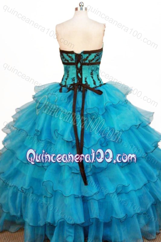 Perfect Ball Gown Strapless Teal Quinceanera Dresses With Ruffled Layers And Appliques