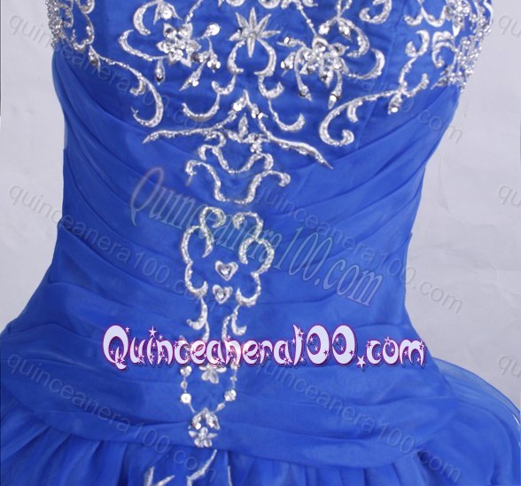 Perfect Blue Ball Gown Strapless Organza Appliques Quinceanera Dresses