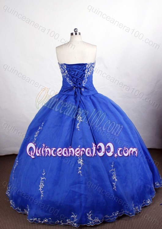 Perfect Blue Ball Gown Strapless Organza Appliques Quinceanera Dresses