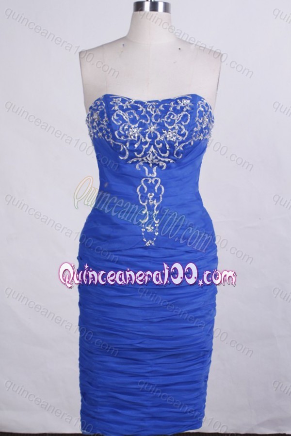 Perfect Blue Ball Gown Strapless Organza Appliques Quinceanera Dresses