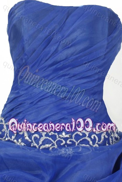 Popular Blue Ball Gown Strapless Appliques And Pick-ups Quinceanera Gress