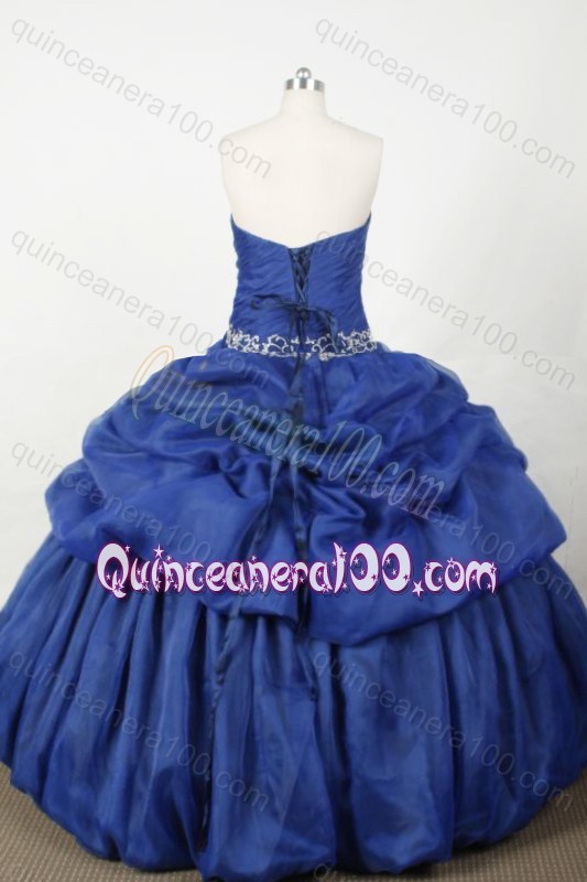 Popular Blue Ball Gown Strapless Appliques And Pick-ups Quinceanera Gress