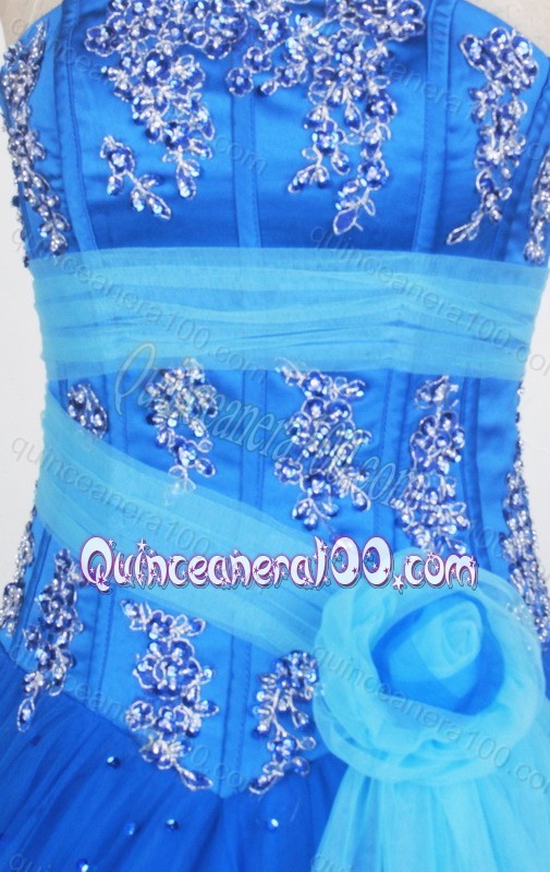 Popular Sweetheart Beading and Appliques Ball Gown Blue Quinceanera Dress