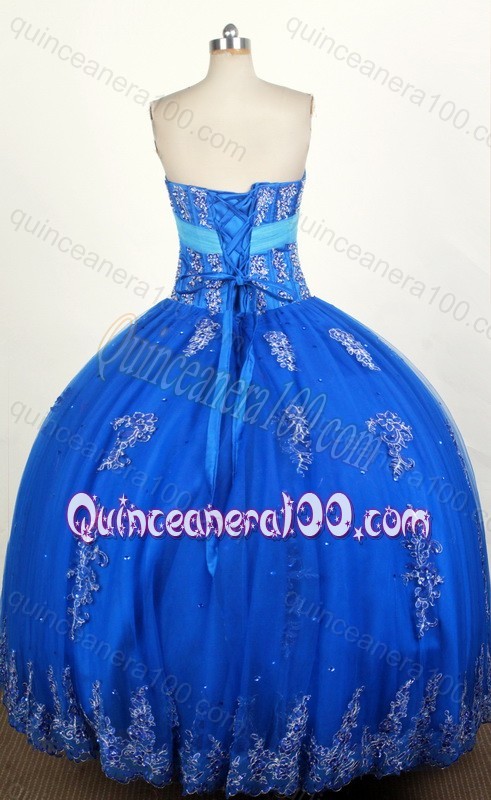 Popular Sweetheart Beading and Appliques Ball Gown Blue Quinceanera Dress