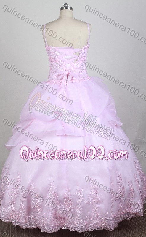 Sweet Ball Gown Beading Straps Pink Organza Quincenera Dresses