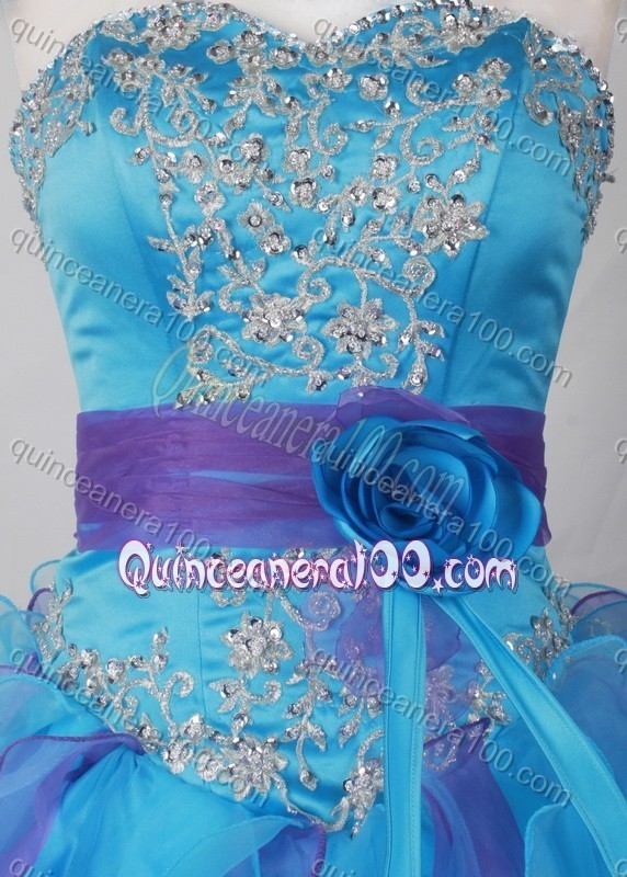 Sweet Ball Gown Sweetheart Blue Beading And Ruffles Quinceanera Dress With Sashes