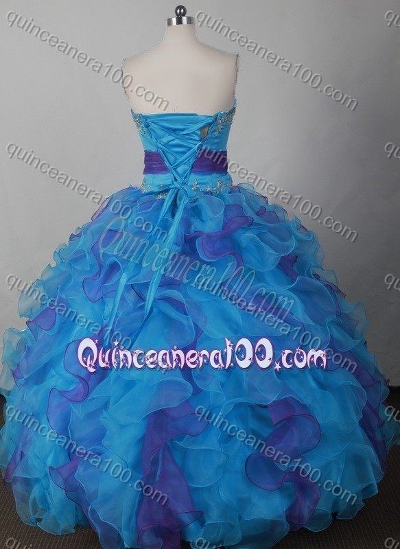 Sweet Ball Gown Sweetheart Blue Beading And Ruffles Quinceanera Dress With Sashes