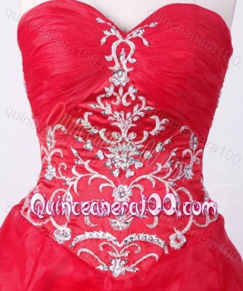 Sweet Ball Gown Sweetheart Red Beading And Pick-ups Quinceanera dress