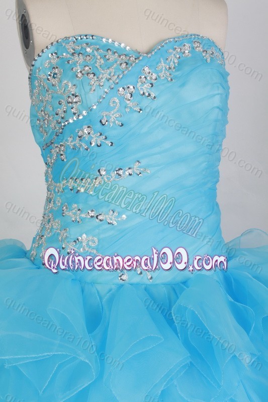 Sweetheart Ball Gown Aqua Blue Beading and Ruffles Quinceanera Dresses