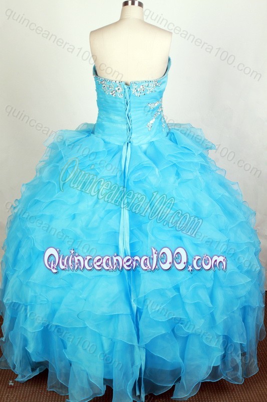 Sweetheart Ball Gown Aqua Blue Beading and Ruffles Quinceanera Dresses