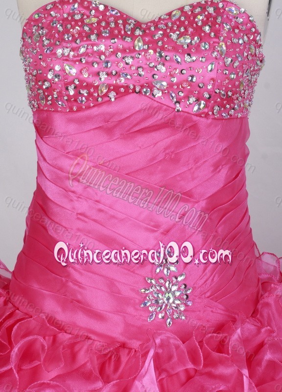 Sweetheart Ball Gown Hot Pink Beading and Ruffles Quinceanera Dresses