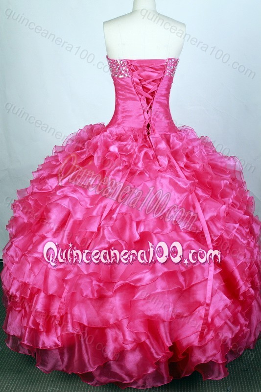 Sweetheart Ball Gown Hot Pink Beading and Ruffles Quinceanera Dresses