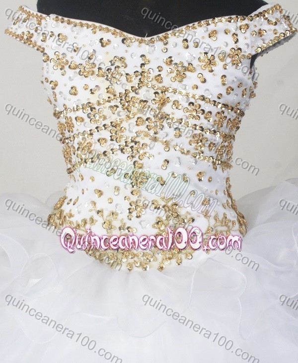 2014 Elegant White Ball Gown Off The Shoulder Quinceanera Dress with Beading and Ruffles