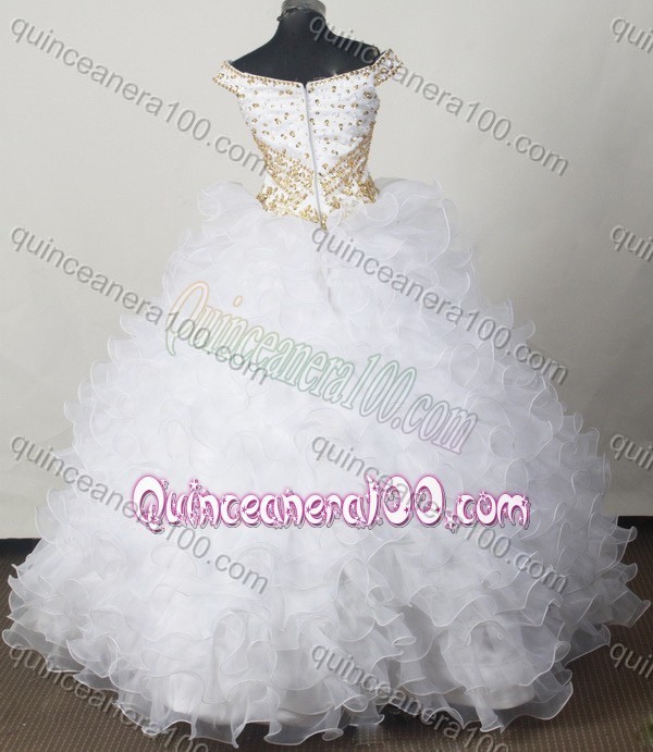 2014 Elegant White Ball Gown Off The Shoulder Quinceanera Dress with Beading and Ruffles