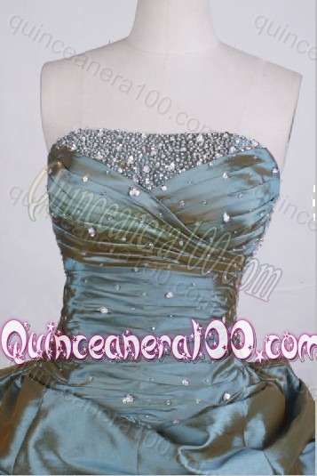 Affordable Ball Gown Strapless Olive Green Beading And Pick-ups Quinceanera Dresses