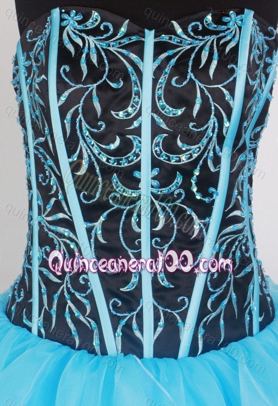 Sweetheart Ruffles and Embroidery with Beading Quinceanera Dresses in Aqua Blue