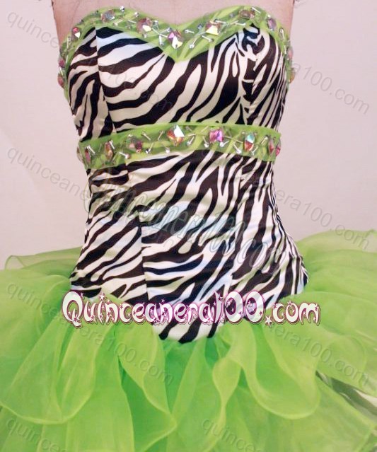 Beautiful Ball Gown Sweetheart Spring Green Beading And Ruffled Layers Quinceanera Dress