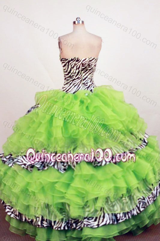 Beautiful Ball Gown Sweetheart Spring Green Beading And Ruffled Layers Quinceanera Dress