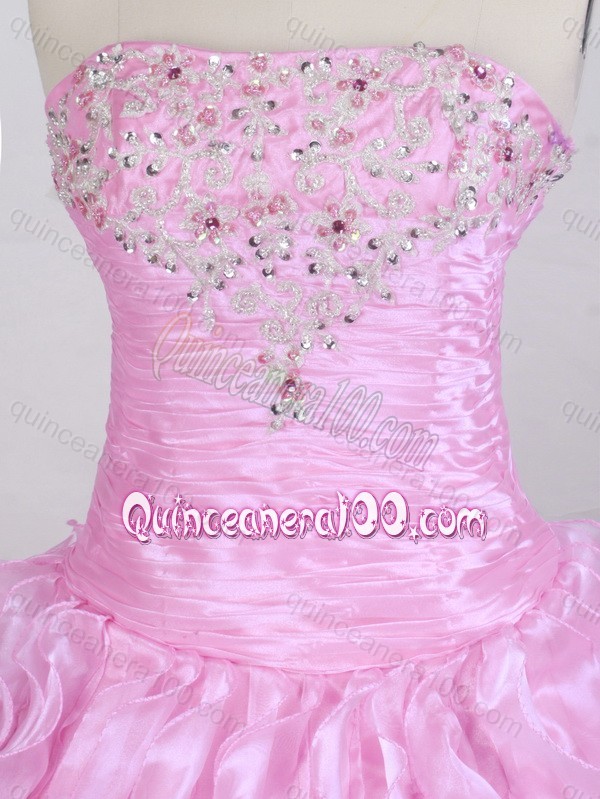 Beautiful Ball gown Beading Strapless Rose Pink Quinceanera Dresses