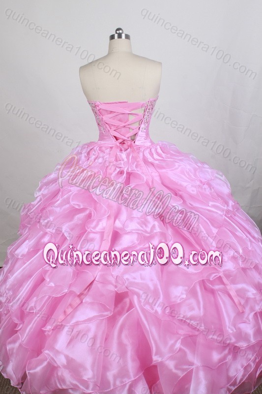 Beautiful Ball gown Beading Strapless Rose Pink Quinceanera Dresses