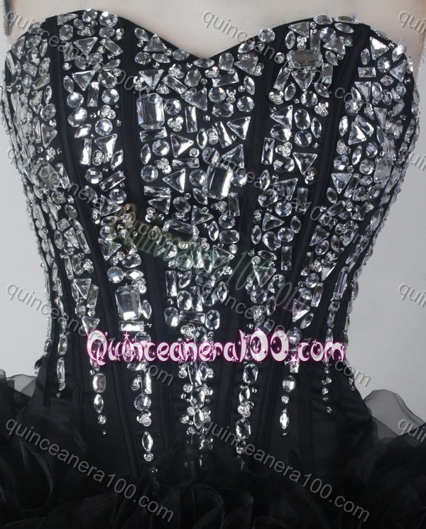 Beautiful Black Ball Gown Sweetheart Beading And Ruffles Quinceanera Dress