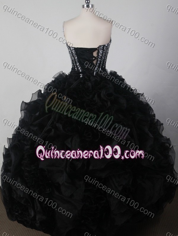 Beautiful Black Ball Gown Sweetheart Beading And Ruffles Quinceanera Dress