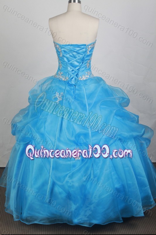 Cheap Aqua Blue Strapless Appliques with Beading Quinceanera Dresses