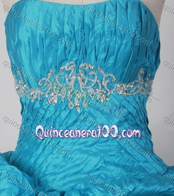 Elegant Ball Gown Strapless Blue Beading And Pick-ups Quinceanera Dress