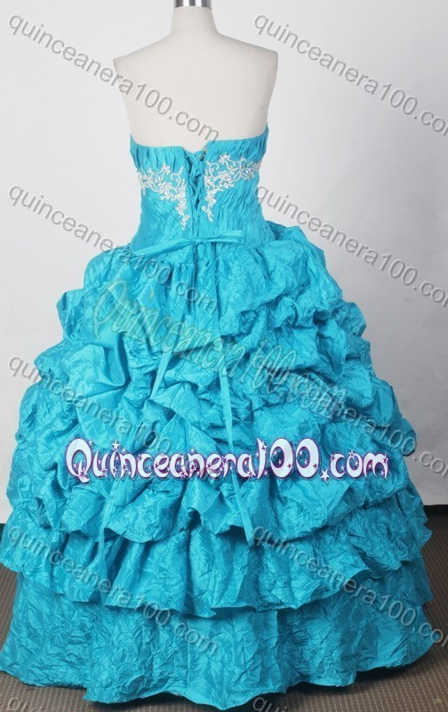 Elegant Ball Gown Strapless Blue Beading And Pick-ups Quinceanera Dress