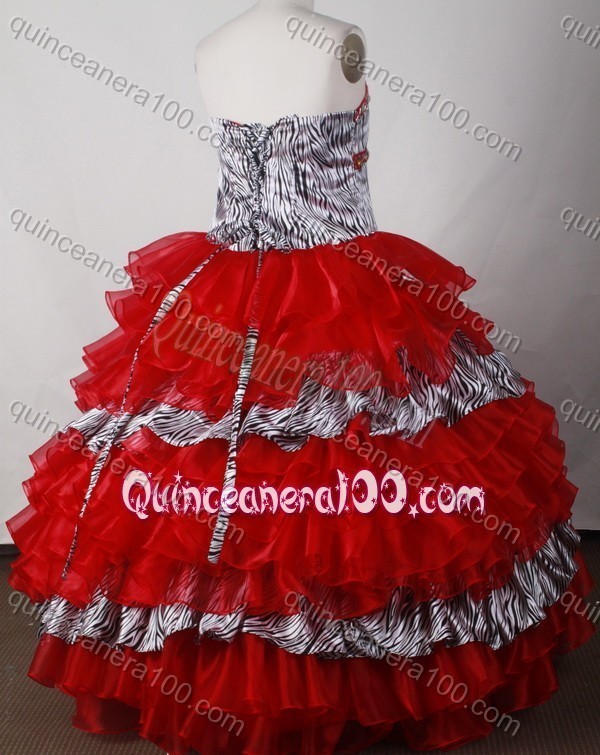 Elegant Ball Gown Sweetheart Red Ruffled Layers And Beading Quinceanera Dress