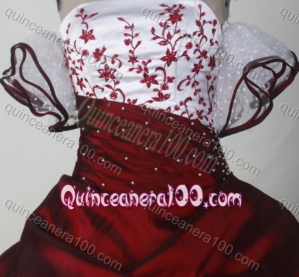 Elegant Wine Red And Whtie Ball Gown Strapless Appliques Quinceanera Dress