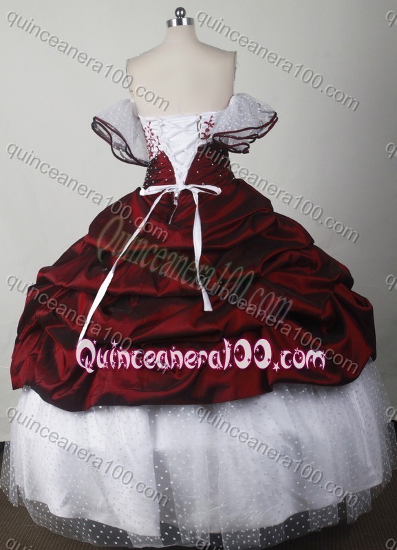 Elegant Wine Red And Whtie Ball Gown Strapless Appliques Quinceanera Dress