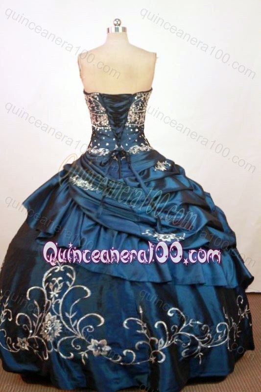 Exquisite Ball Gown Strapless Blue Pick-ups and Embroidery Quinceanera Dress