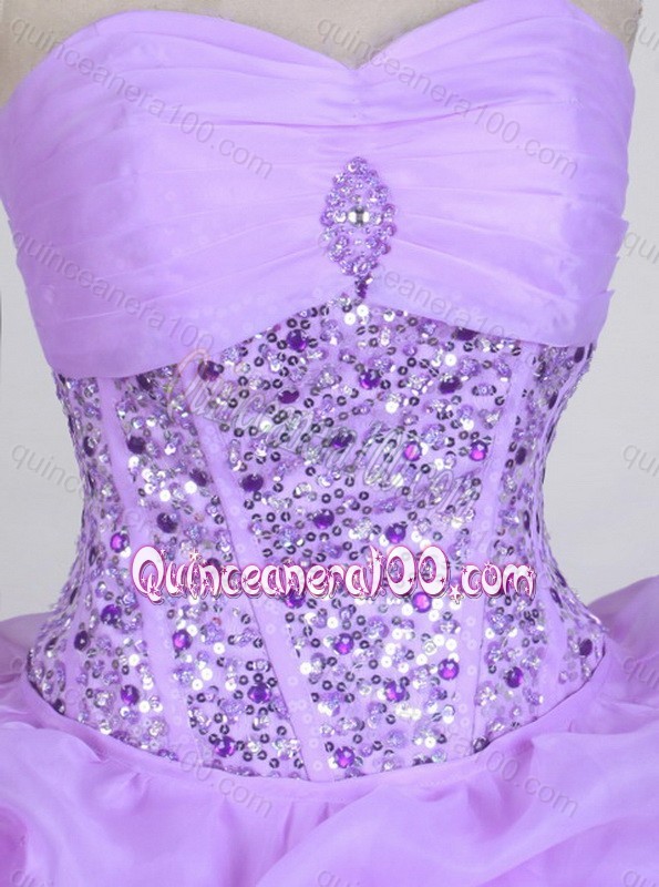 Exquisite Lilac Ball Gown Sweetheart Beading And Ruffles Quinceanera Dresses