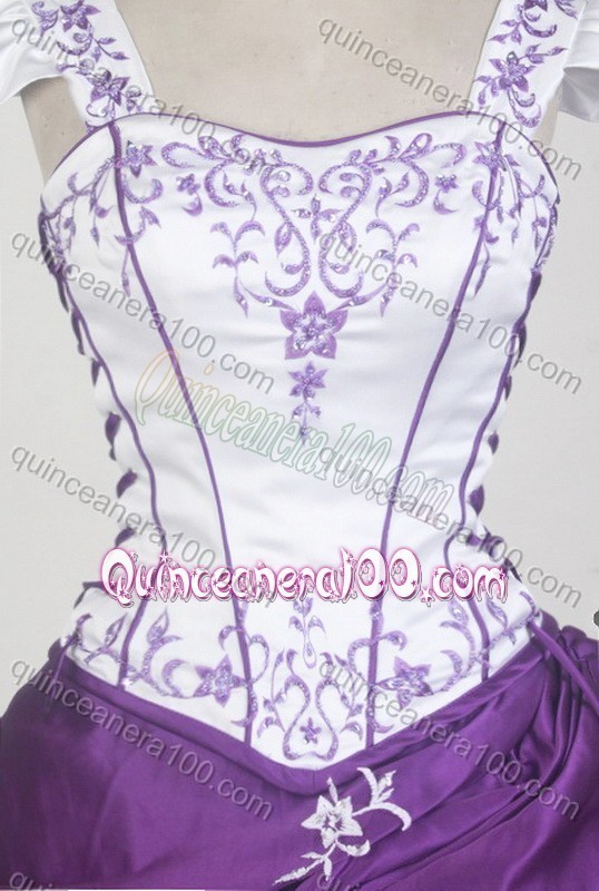 Exquisite White/Purple Ball Gown Square neck Embroidery Quinceanera Dresses